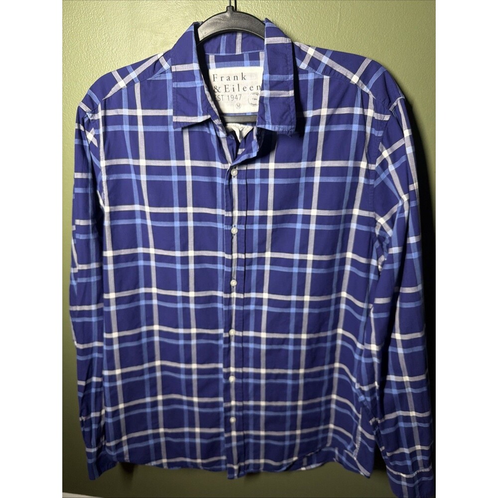 Frank and Eileen Button Front Shirt Blue Plaid "Paul" USA Italy Men's Medium